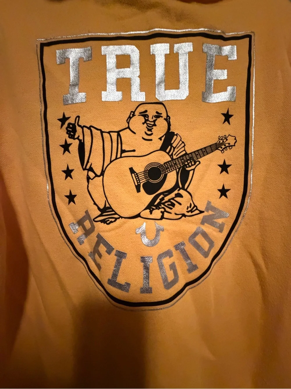 True Religion Mustard Zip Front Hoodie with Logo